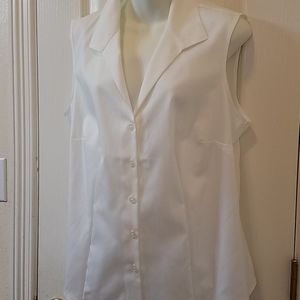 Jones New York White Sleeveless Collar Blouse